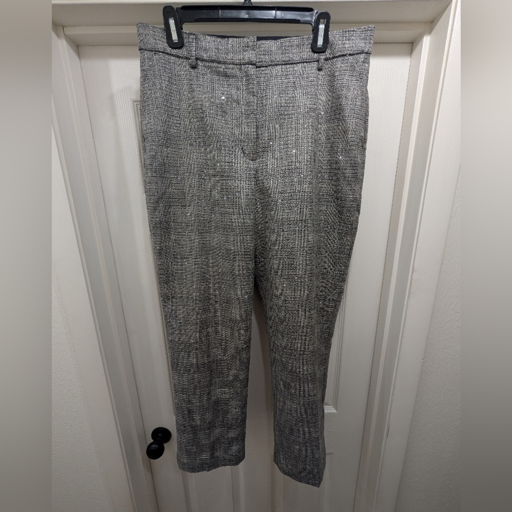 Sequin Express Editor Pants – Size 12R – High-Rise Gray Plaid